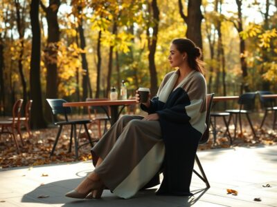 加藤ローサ秋コーデ 上品ゆるパンツと大判ストール